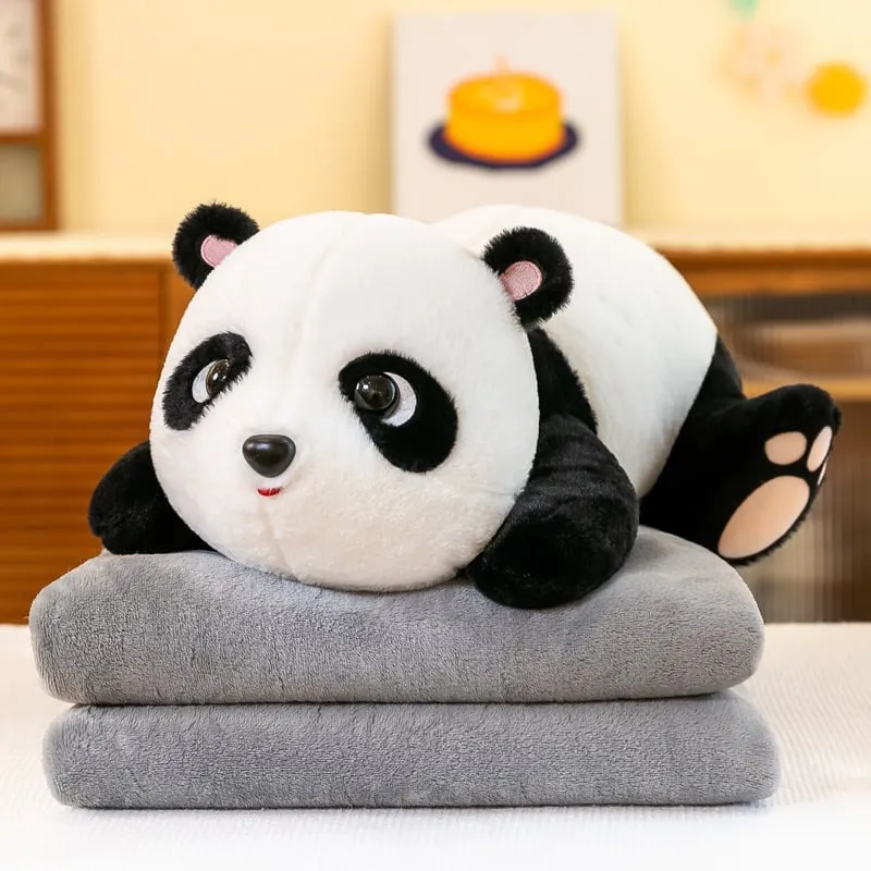 Maskotka Panda Pluszowa z Kocem Szarym 2w1