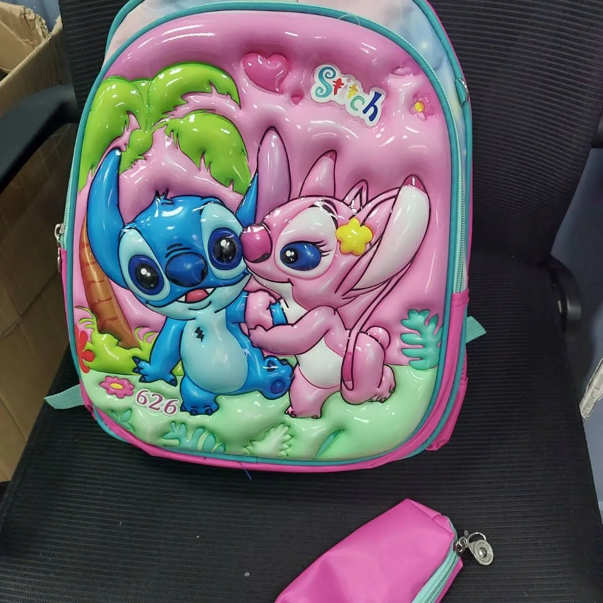Plecak Stitch i Angel 3D z piórnikiem, różowy - zestaw dla dzieci