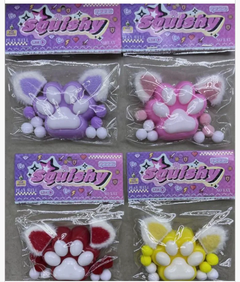 Zabawka Squishy Łapka z Uszami i Pomponami, Mix Kolorów, 18 szt.