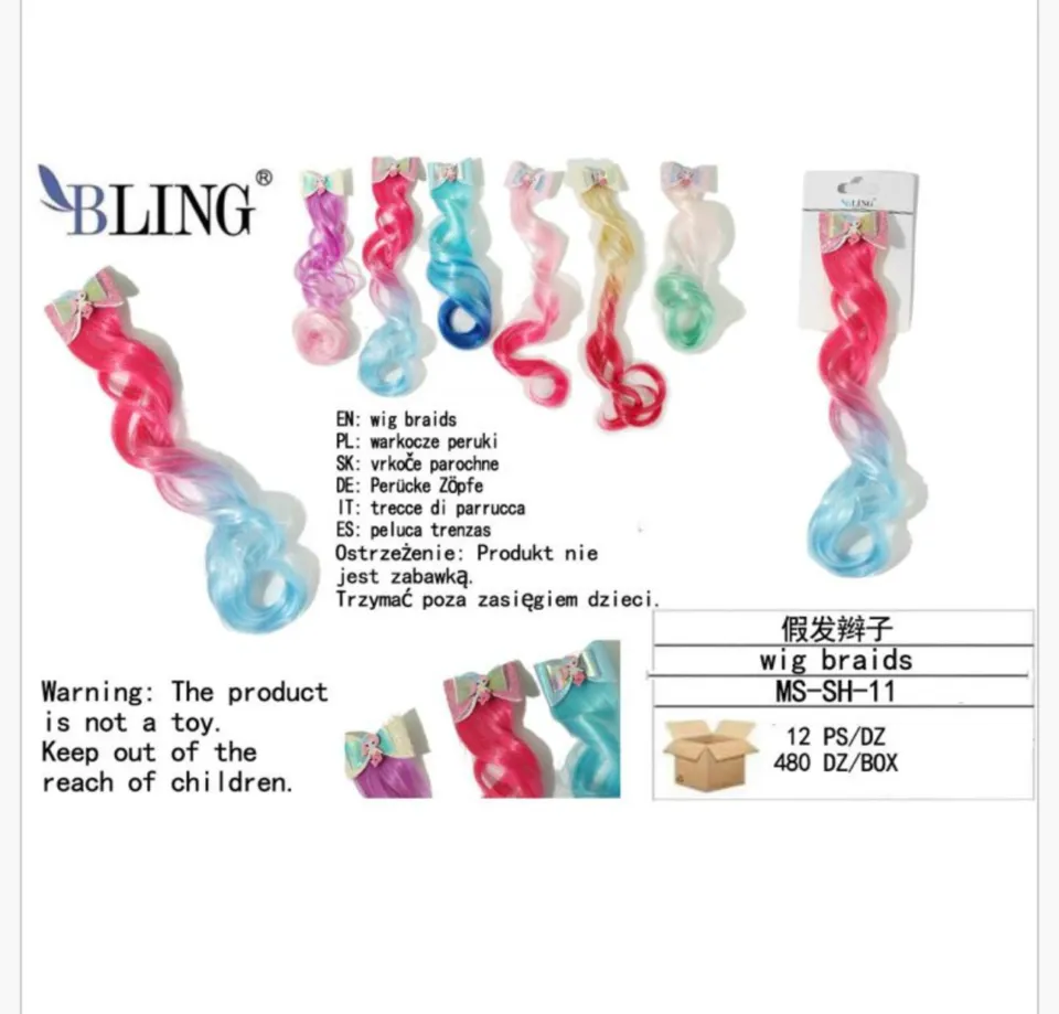 Warkocze Peruk BLING Kolorowe Ombre z Kokardą MS-SH-11 24szt