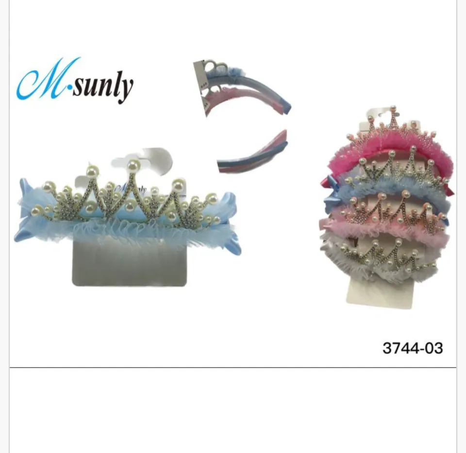 Opaska do włosów korona z perłami i tiulem M-sunly - mix kolorów
