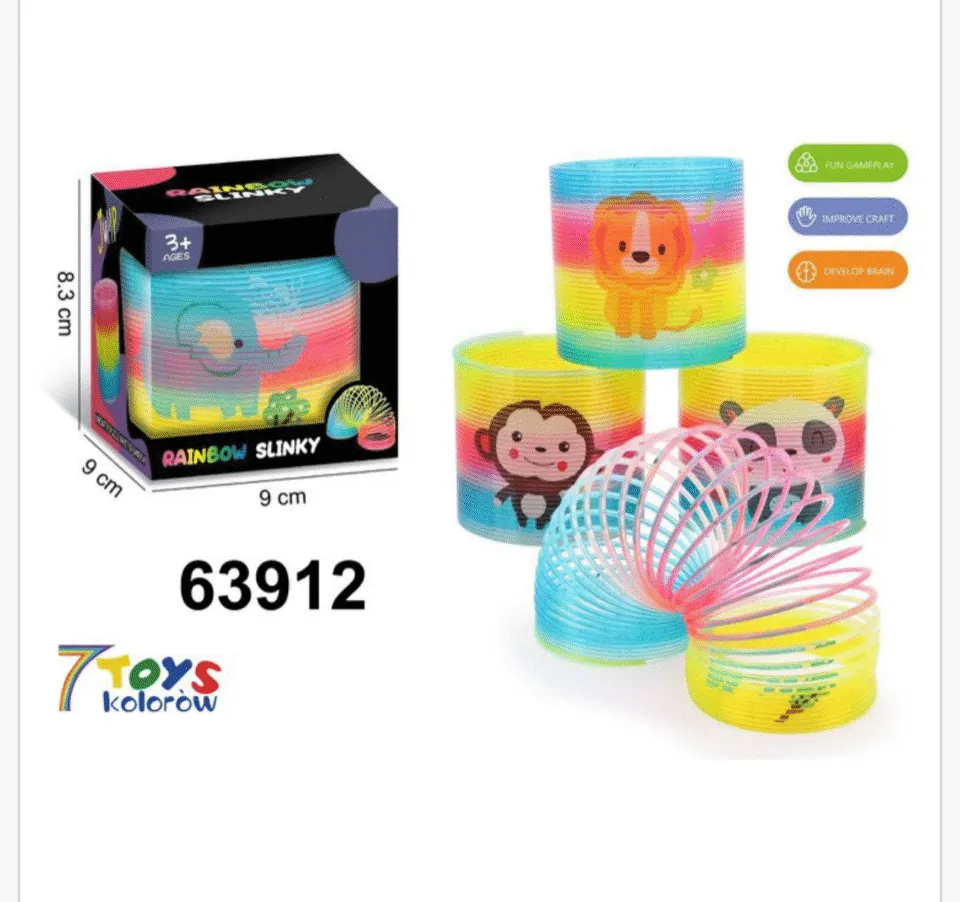 Sprężyna Zabawka Tęczowa Rainbow Slinky 9cm Zwierzątka Mix