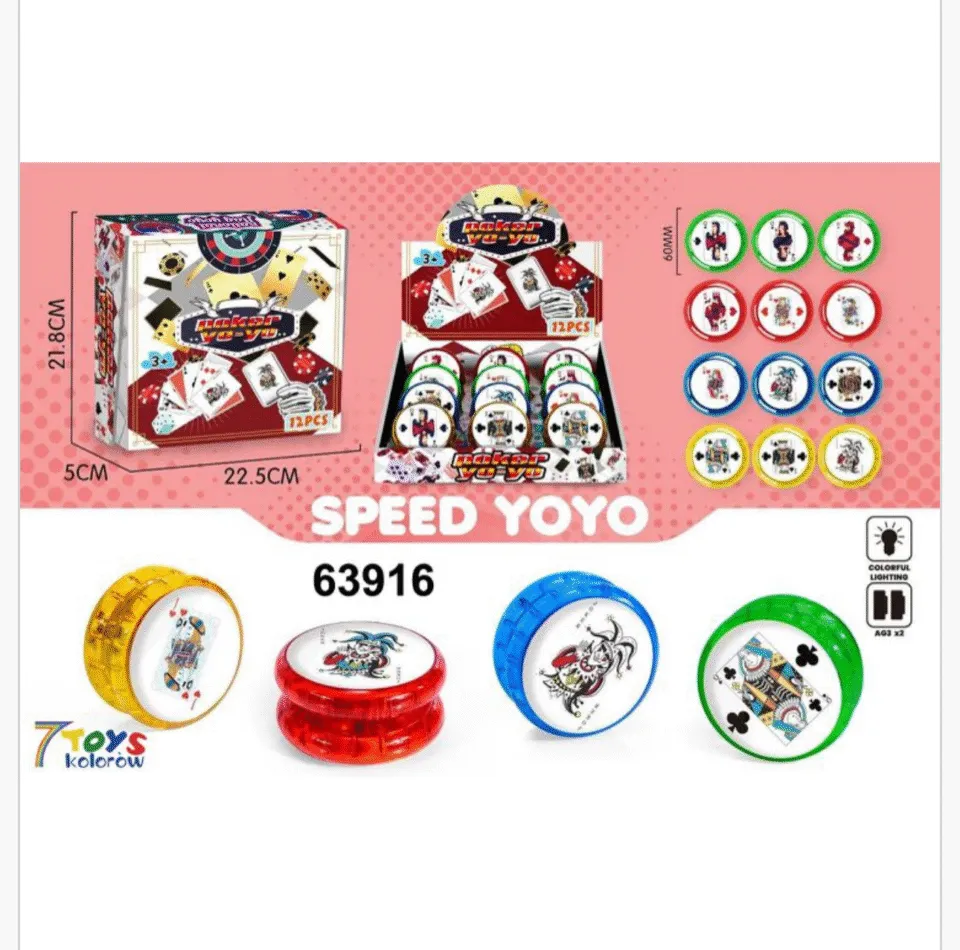 Zabawka Speed YOYO Poker 60mm z Podświetleniem LED, 12 szt.