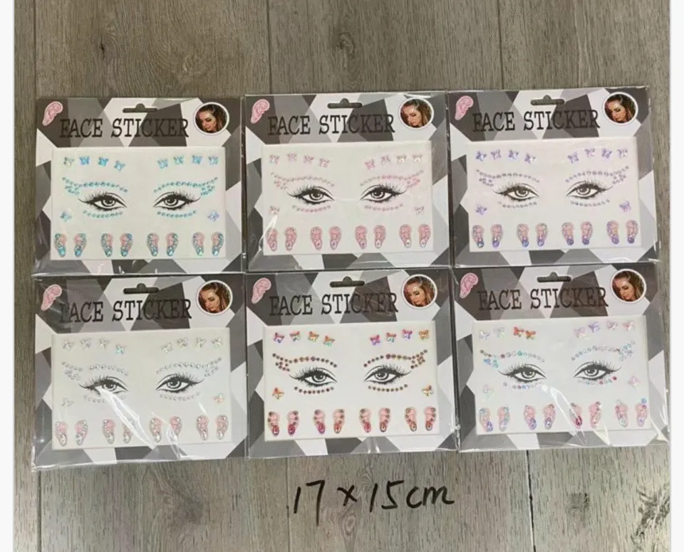 Naklejki Kryształki na Twarz Face Sticker 17x15cm 24szt