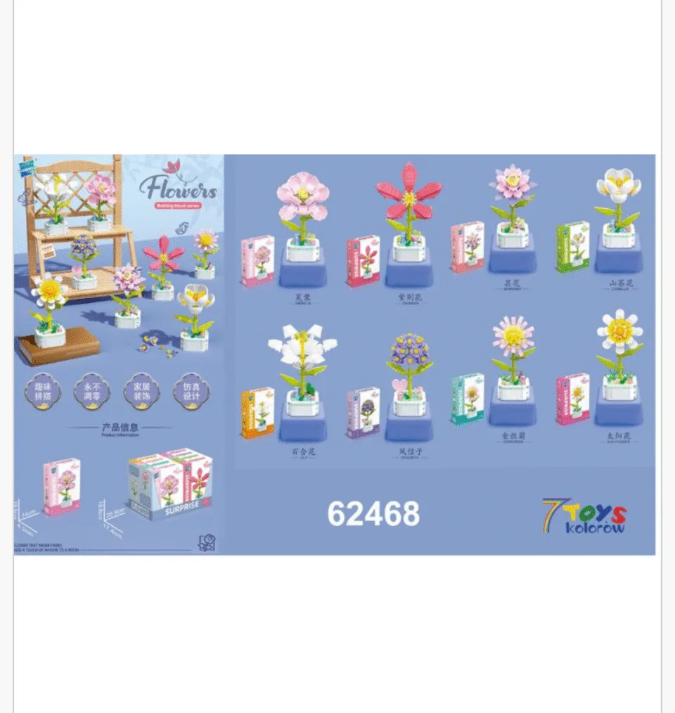 Klocki Kwiaty w Doniczkach 7TOYS, Zestaw 6 szt. 62468