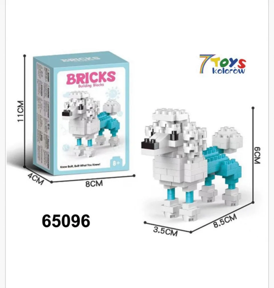 Zabawki Klocki Pies Pudel 8,5cm Figurka Micro Bricks 12szt