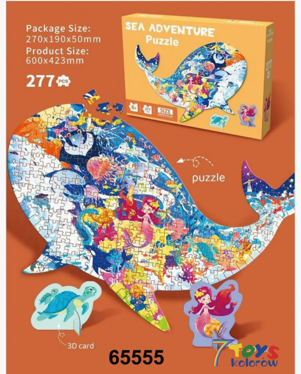 Puzzle Sea Adventure 277 el. kształt wieloryba 60x42cm
