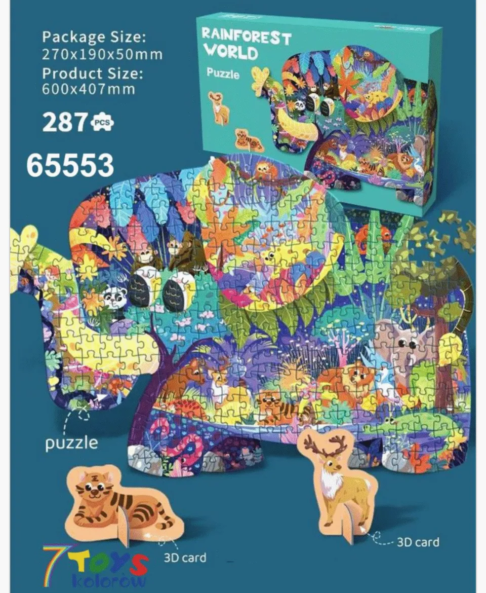 Puzzle Rainforest World 287 el. kształt słonia 600x407mm 7Toys