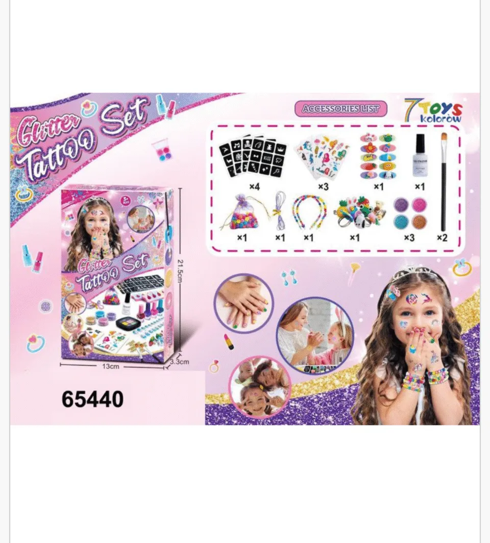 Zestaw Tatuaż DIY Glitter Tattoo Set z brokatem i akcesoriami