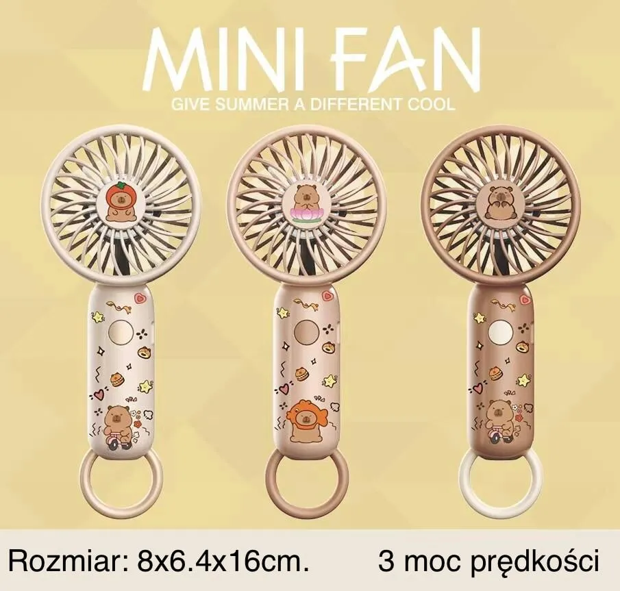 Mini Fan Labubu - Ręczny Wentylator 8x6.4x16cm, 3 Prędkości