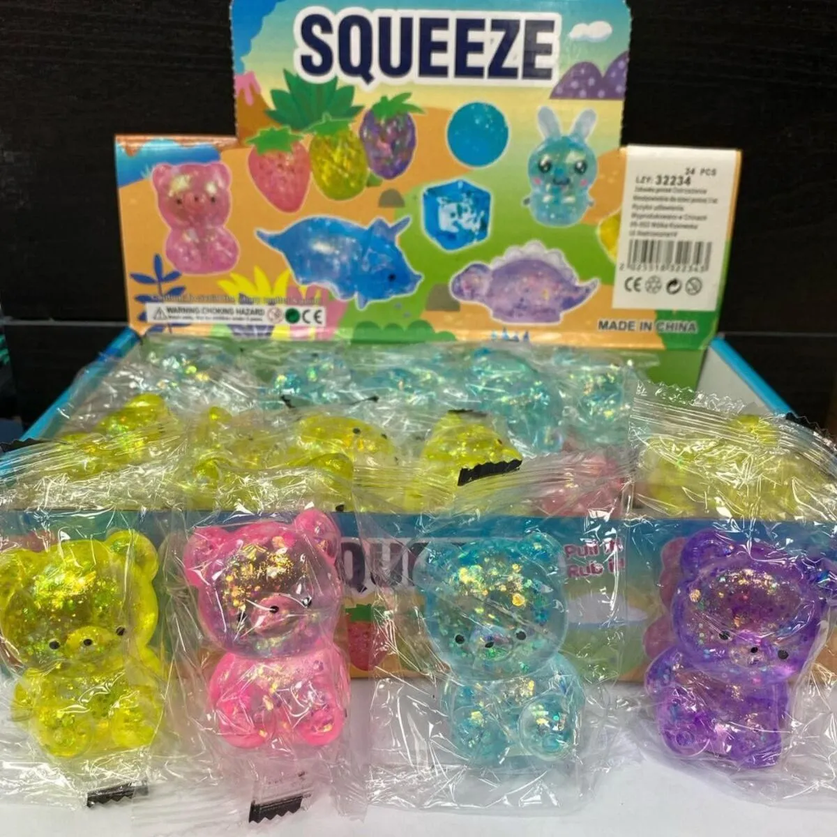 Gniotki Squeeze Toys z brokatem, opak. 12 szt