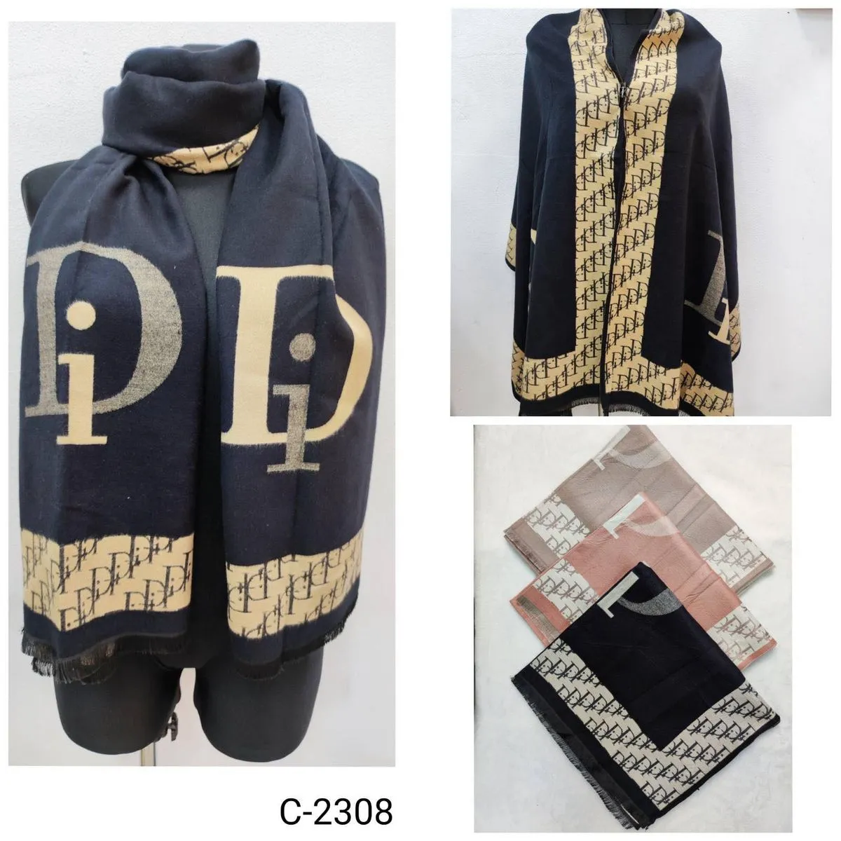 Szaliki damskie z wzorem DIOR C-2308, opak. 12 szt