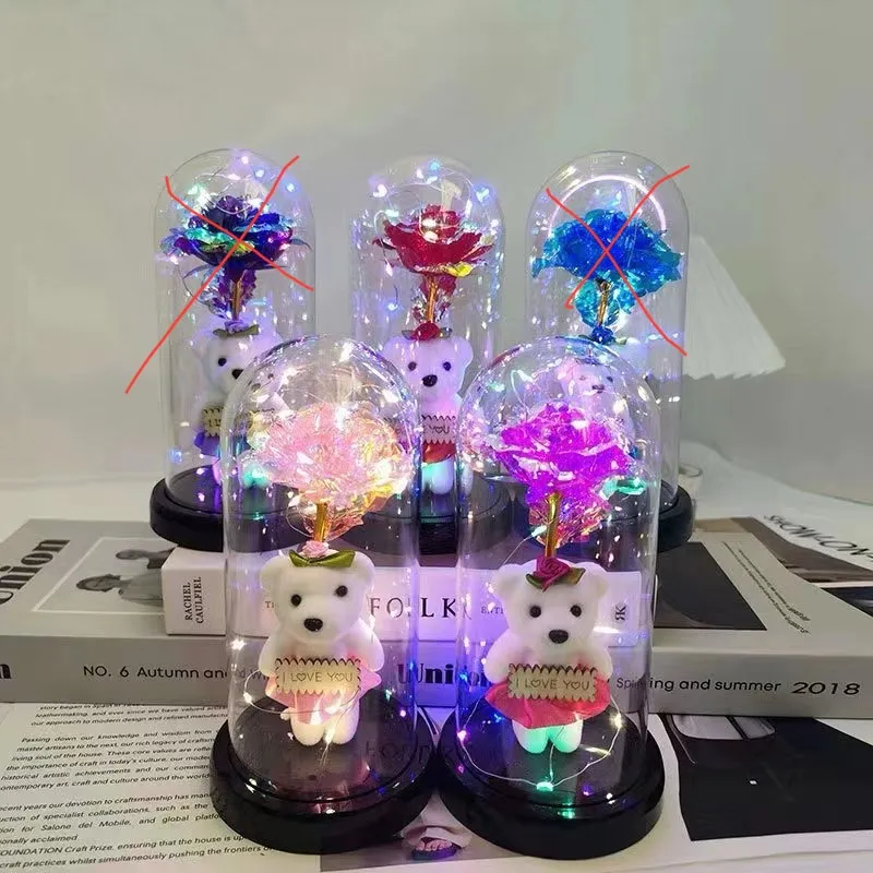Pudełko Prezent Miś Kwiaty LED 25cm