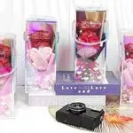 Pudełko Prezent Kwiaty LED Różowe 25x10x8cm