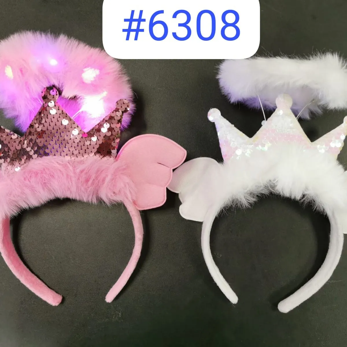 Opaski na głowę LED z koroną i skrzydłami #6308