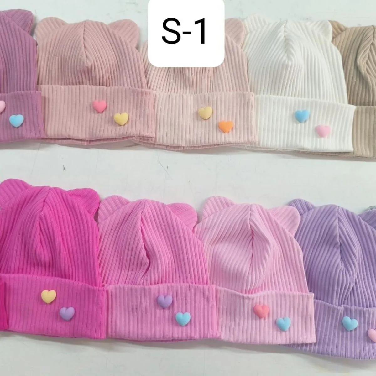 Czapki dziecięce beanie z uszami S-1, 10 szt/opak.