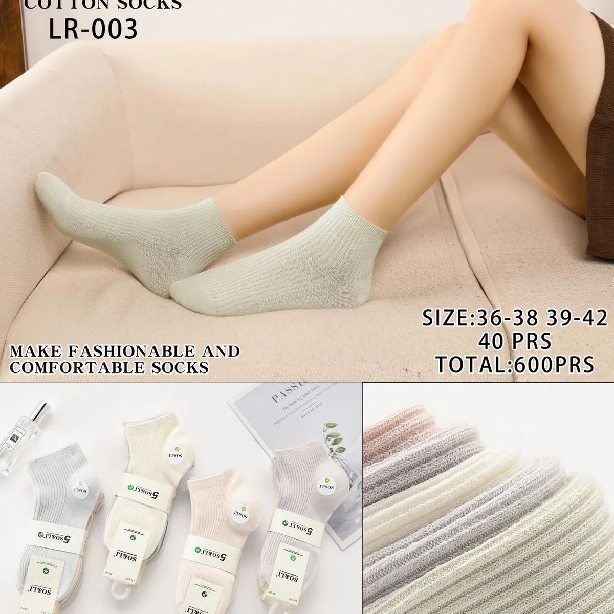 Skarpetki damskie bawełniane SO&LI LR-003, 40 szt