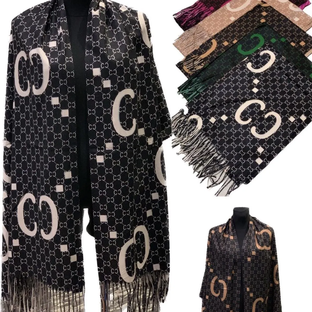Szaliki damskie z wzorem CC, mix 12 szt, bawełna/viscose