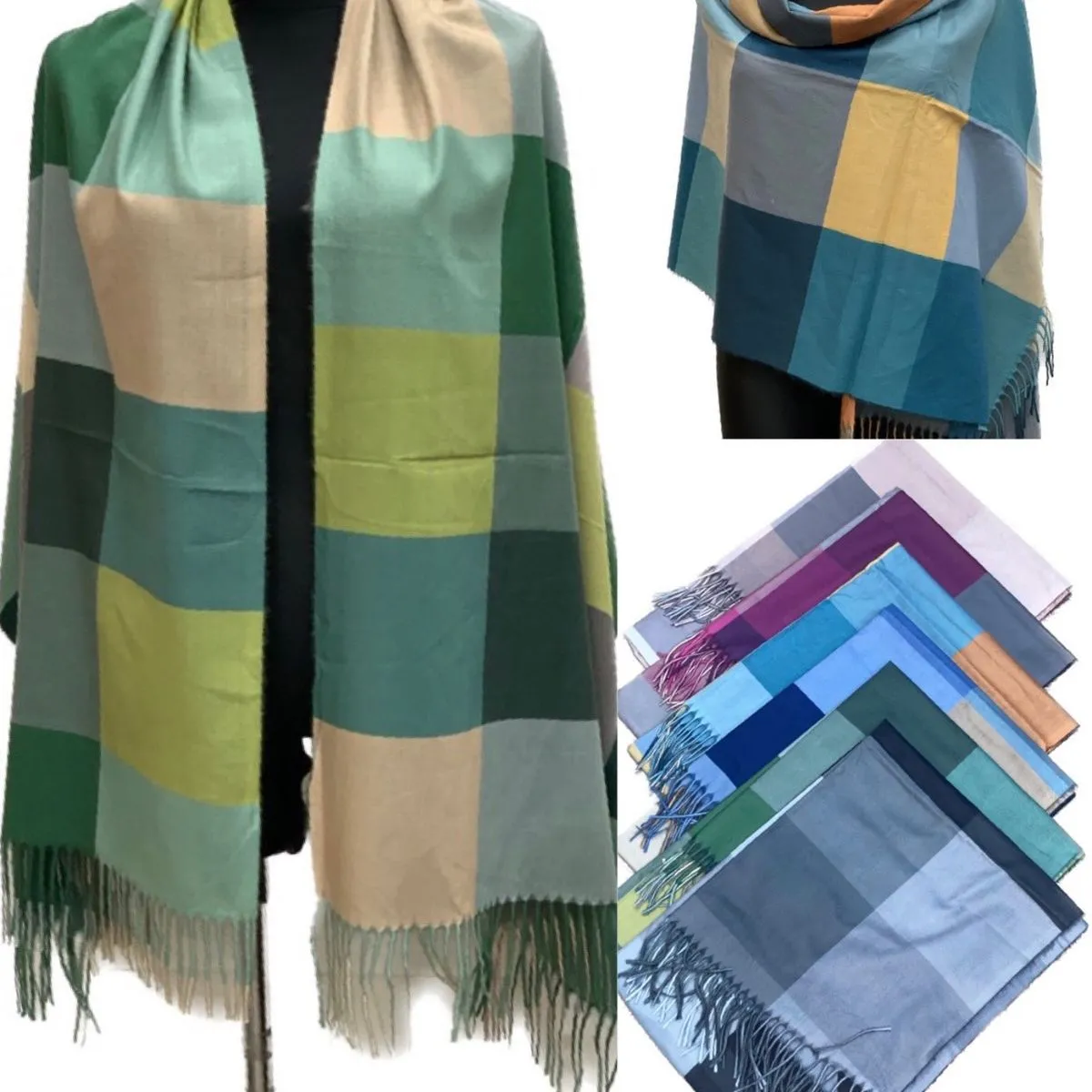 Szaliki damskie w kratę 5509 mix 12 szt/pc cotton viscose