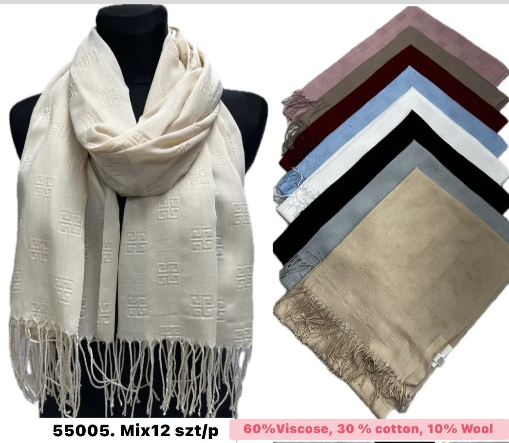 Szaliki damskie W10226-149, mix 12 szt