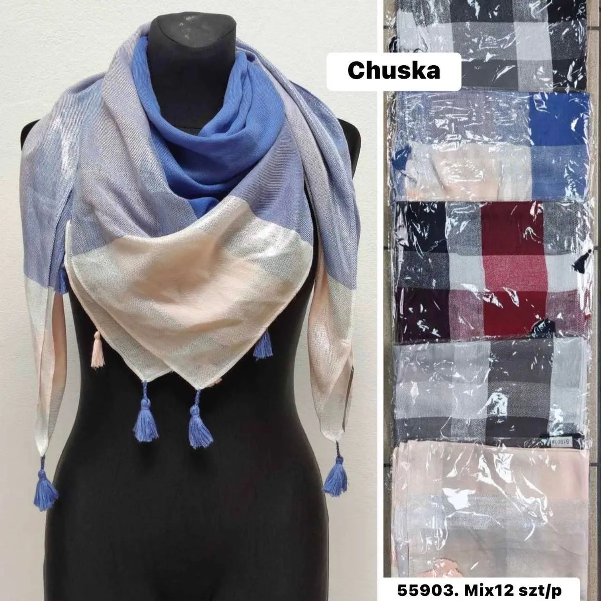 Chuska Damskie Kwadratowe Chusty Mix 12 szt W10226-150
