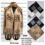 Szaliki damskie wzór kwiatowy beż/czarny 50% bawełna