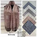 Szaliki damskie z logo 50% bawełna 50% wiskoza Mix 12 szt W10226-160