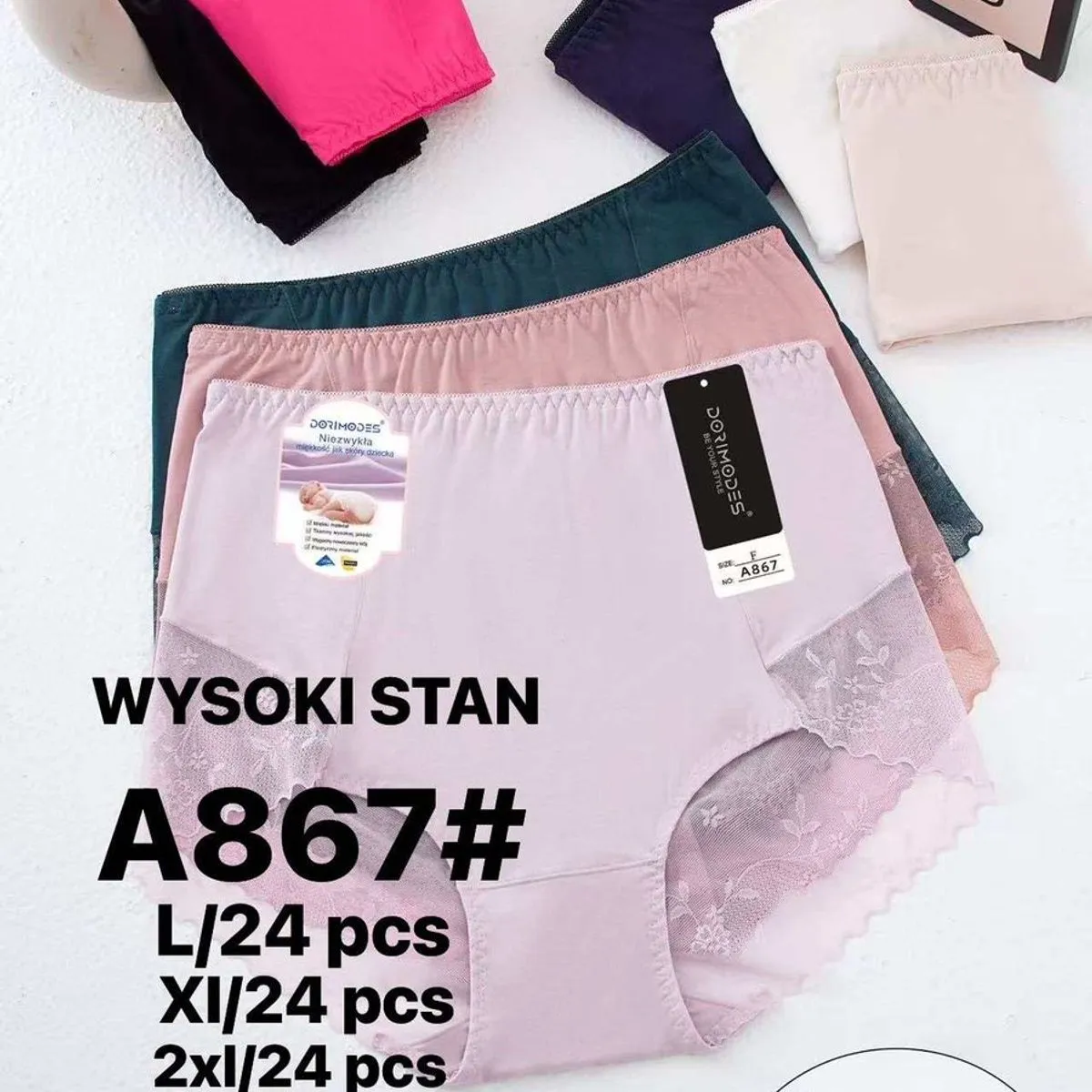 Majtki damskie L Dormimodes wysoki stan różowe koronka