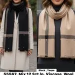 Szaliki damskie czarne i taupe z wełną W10226-65