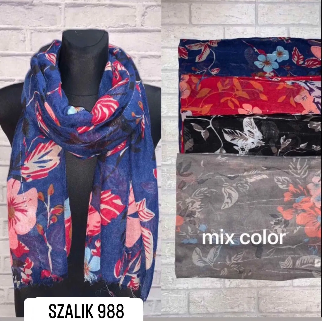 Szaliki damskie mix kolorów kwiatowy wzór 988