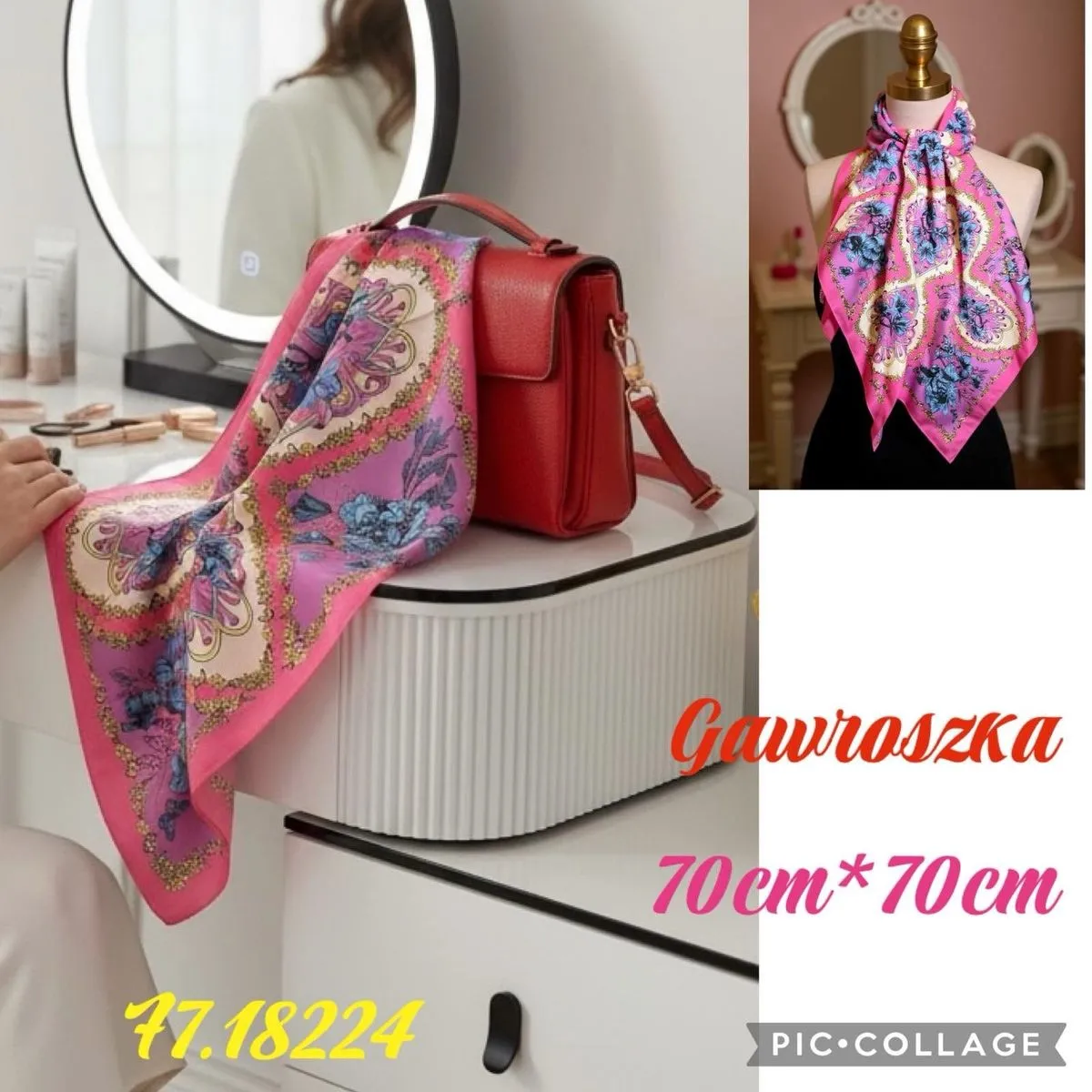 Chusta Damska Kwiatowa 70cm x 70cm Gawroszka W60326-180