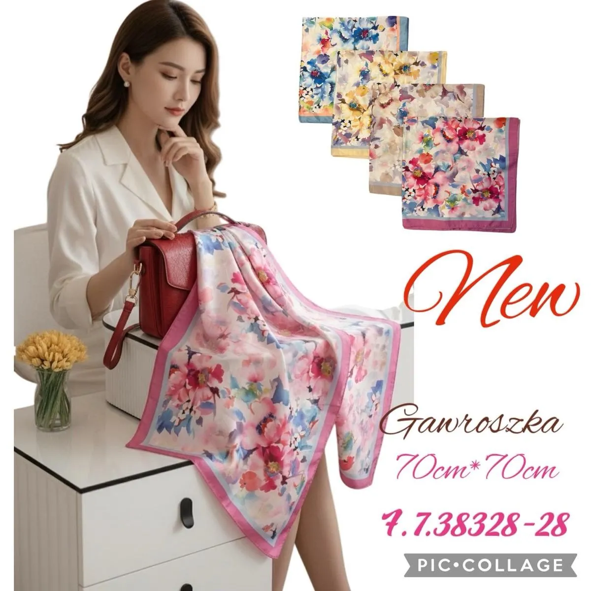 Chusta Damska Kwiatowa Gawroszka 70x70cm W60326-182