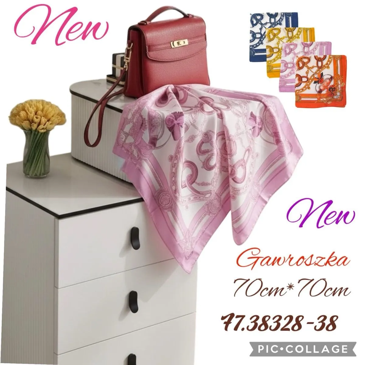 Chusta Damska Gwarnroszka 70cm x 70cm Różowa W60326-183