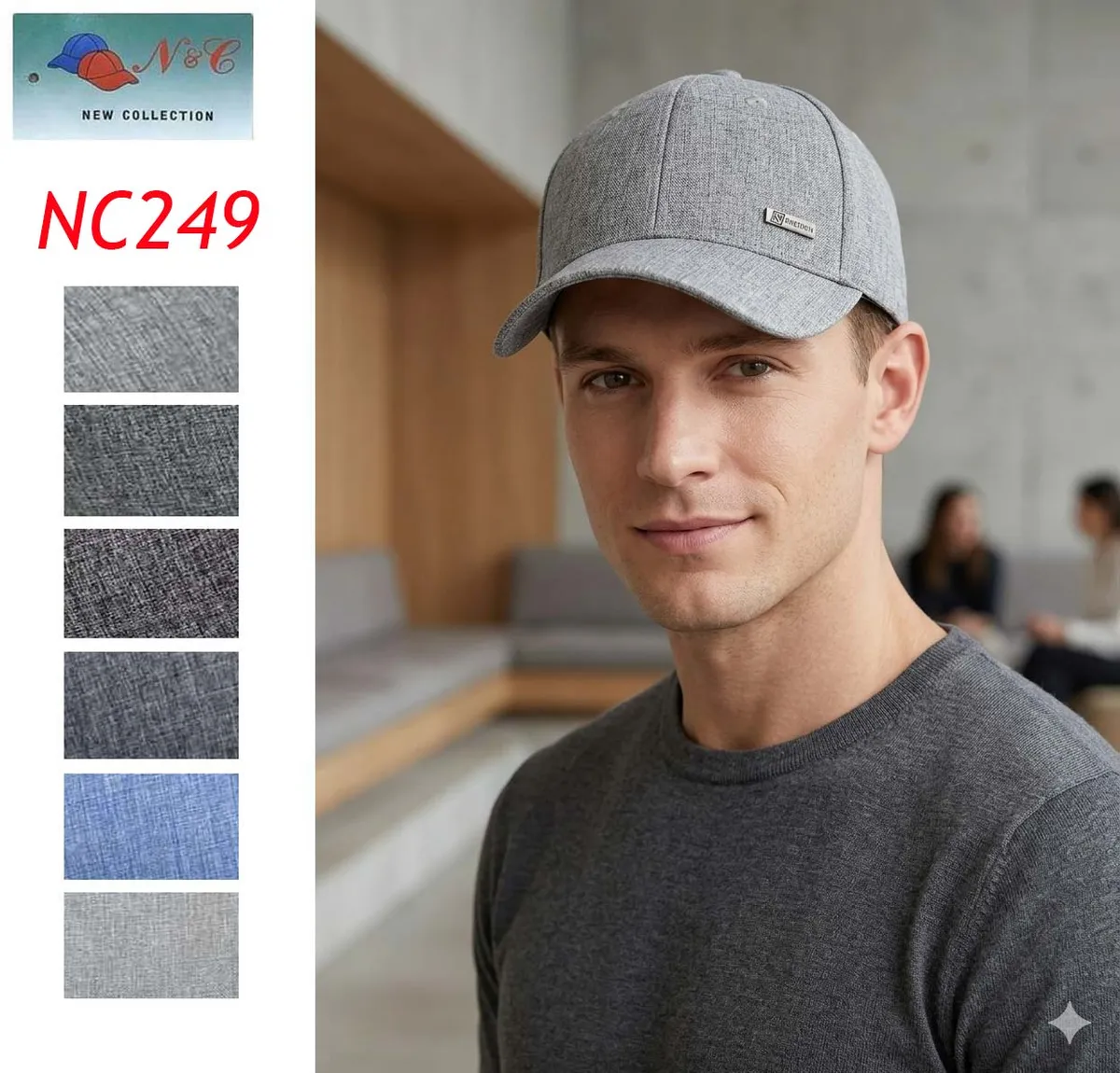 Czapka NC249 N&C Szara Tkanina Baseballowa Męska