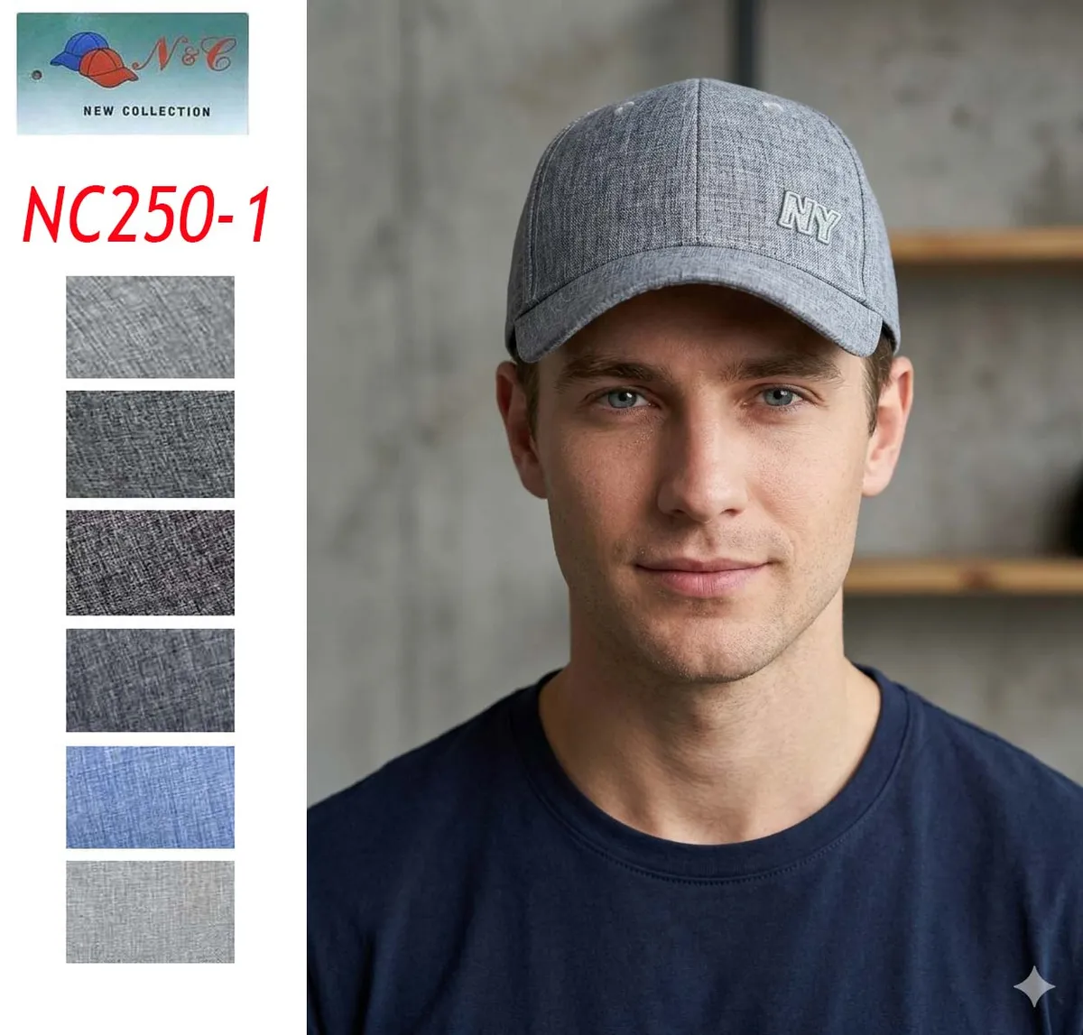 Czapka męska N&C NC250-1 szara z NY