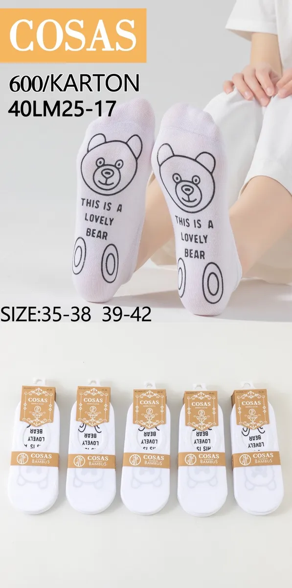 Cosasas Skarpetki Damskie Bambusowe Biały Miś