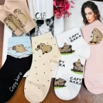 Skarpetki Damskie Capybara Wielokolorowe Motyw Kawii