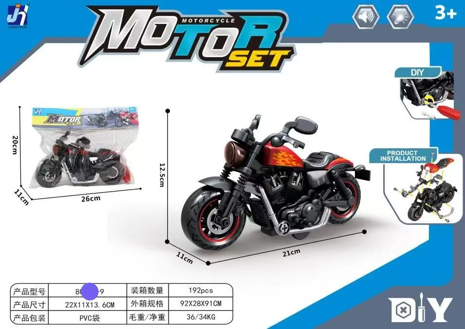 Zestaw do składania motocykla DIY 26cm czarny z pomarańczem