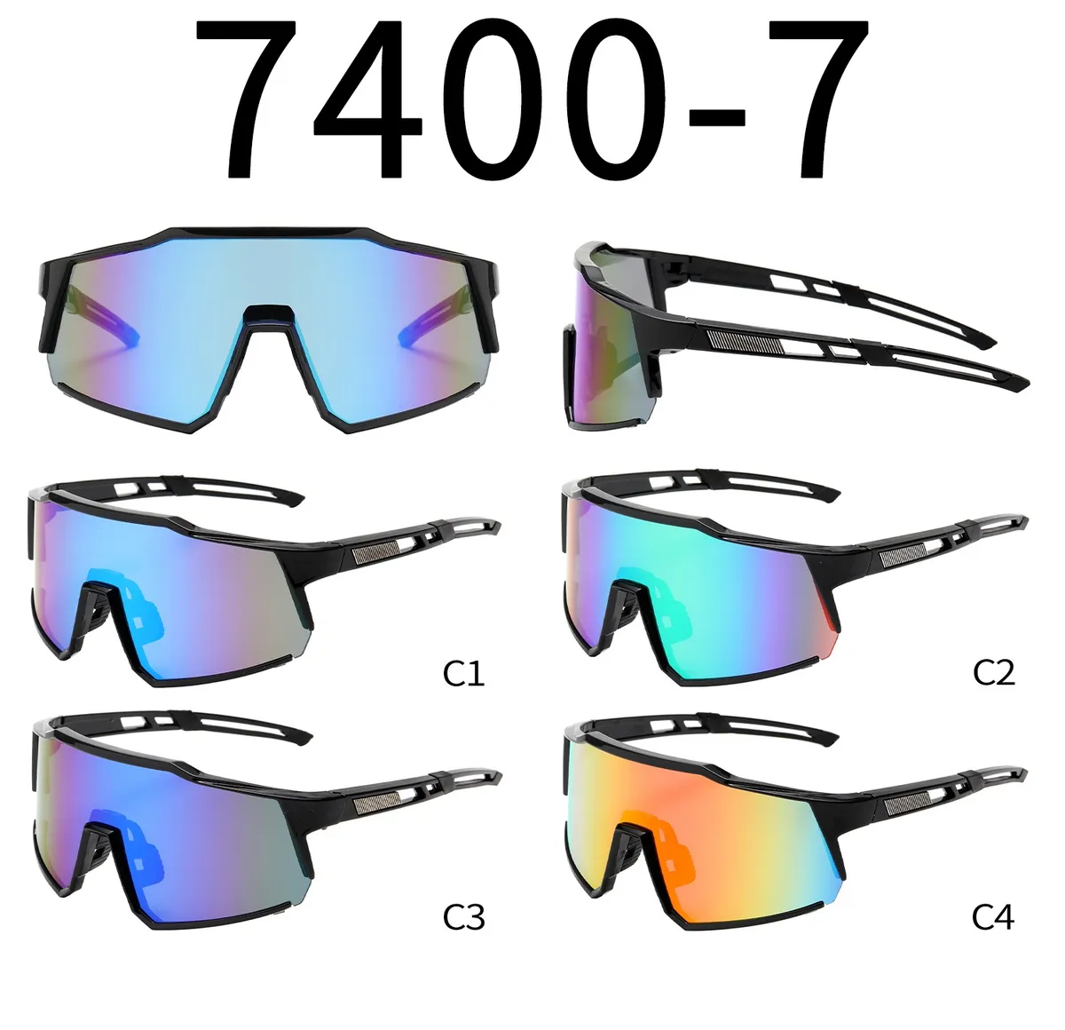 Okulary sportowe 74000-7 C1-C4 ramy czarne soczewki lustrzane