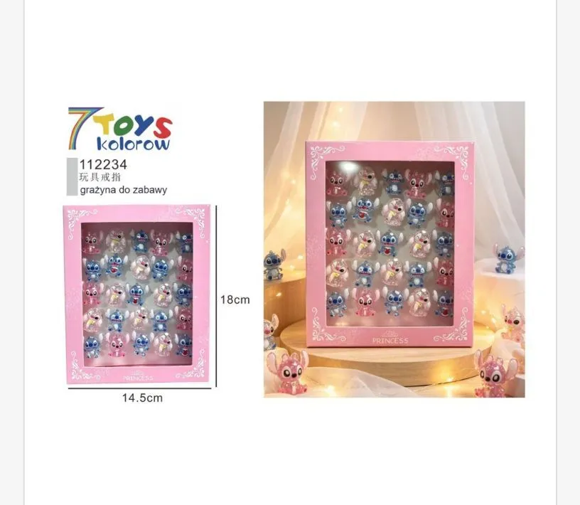 Zestaw figurek Stitch 7Kolorów 18x14.5cm różowe pudełko