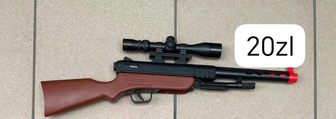 Plastikowy pistolet na kulki z lunetą brązowo-czarny