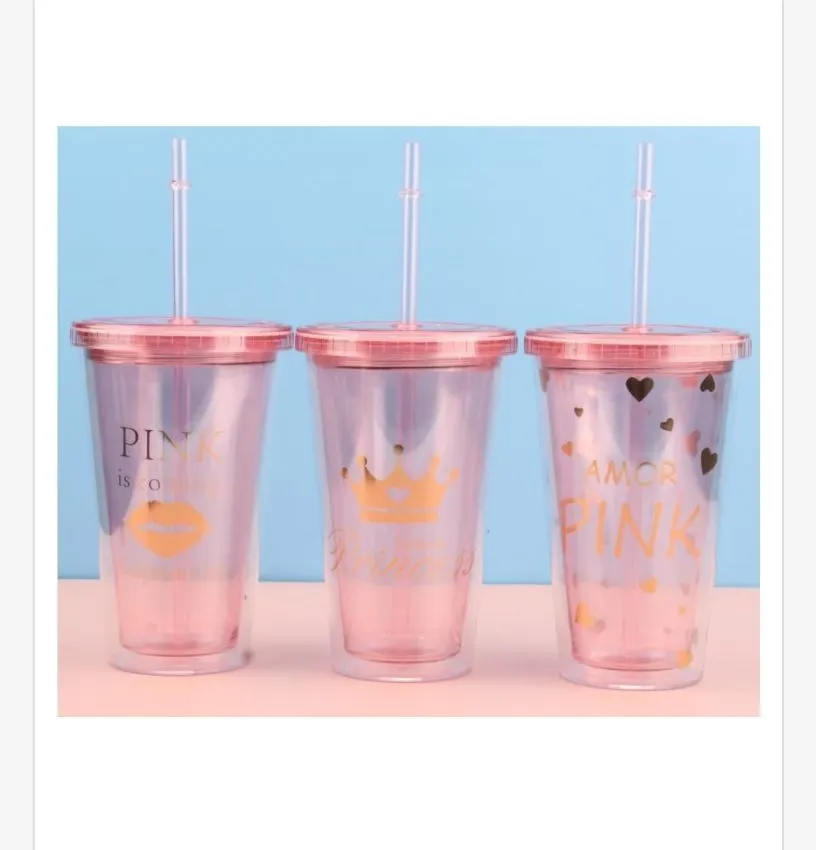 Różowe kubki termiczne z słomką PINK motyw 3 szt