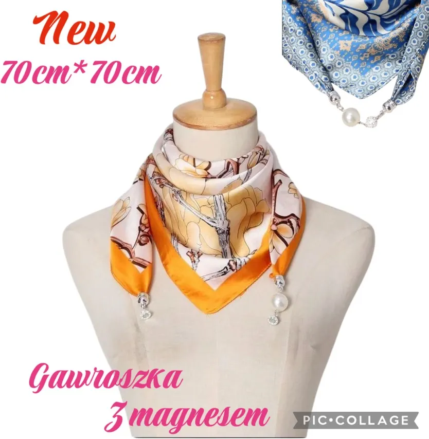 Chusta Gawroszka 70x70cm Kwiatowa z Perłami 3 Magnesem