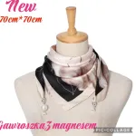 Chusta Kwiatowa Beżowo-Czarna 70x70cm z Koralikami