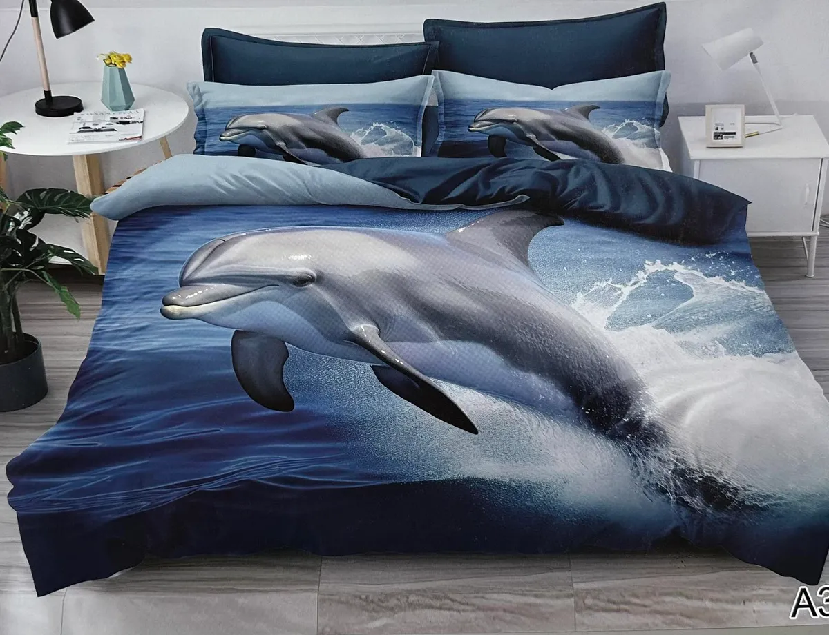 Komplet pościeli 5D Delfiny Granatowy