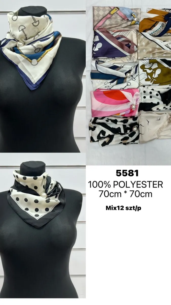 Chusty damskie 100% poliester 70x70cm mix 12 szt