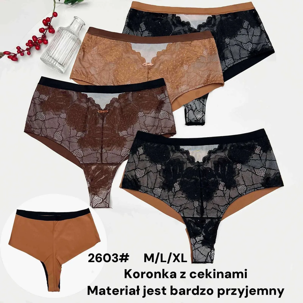 Majtki damskie koronkowe z cekinami M/L XL 2603#
