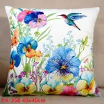Poszewka 40x40cm PA-358 Kolorowa z Kolibrem i Fiołkami