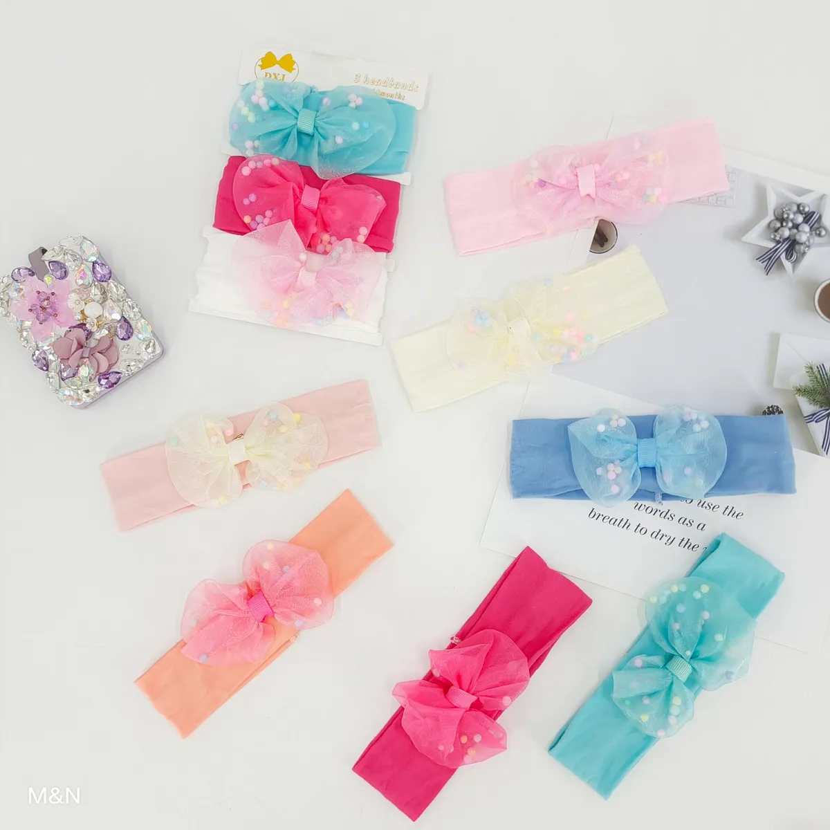 Opaski DYL dla niemowląt z tiulową kokardą kolorowe