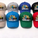 Czapki z daszkiem Minecraft dla dzieci beżowa szara niebieska